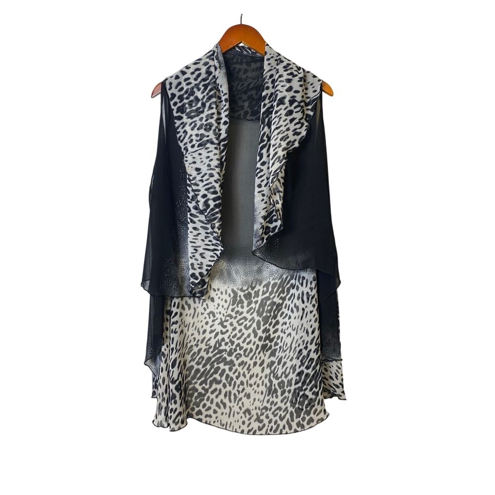 Black and White Whimsygoth Silk Blend Sleeveless Open Cardigan Women's Medium